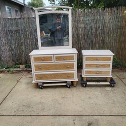 Dresser with mirror and night stand.