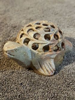 Vintage Hand Carved Soapstone Turtle Figurine with Baby Inside