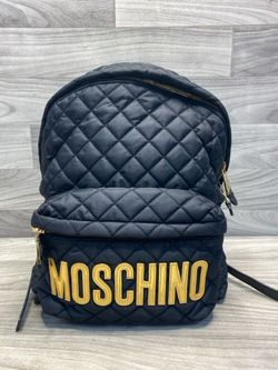 Moschino Quilted Backpack Black Gold Logo Nylon Leather Trim (A1D017742)