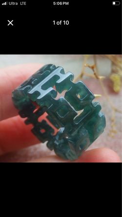 Certificate Jadeite Jade Double Happiness Ring dark green Size9