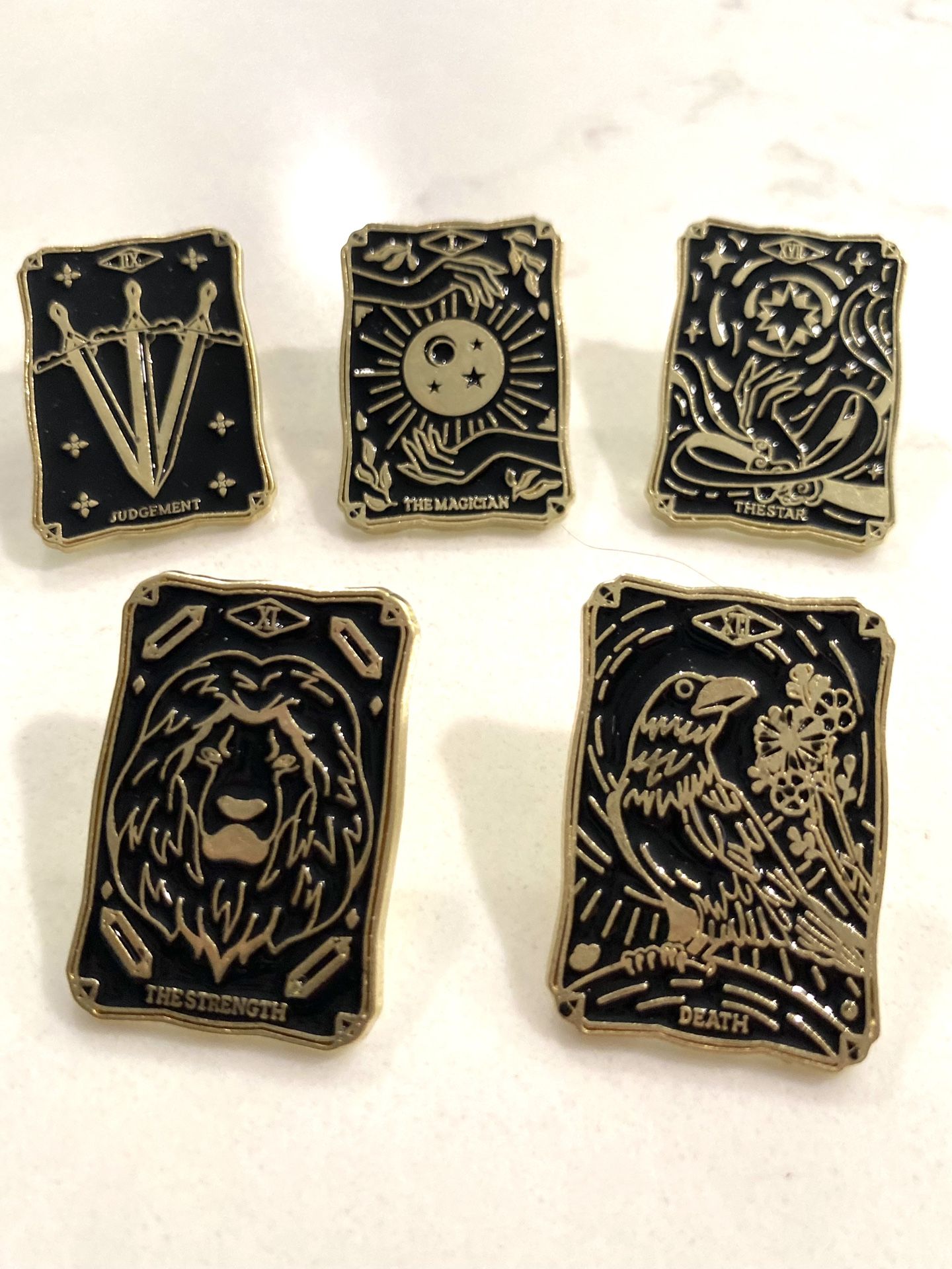 Set of 5 Black an Gold Tarot Card Design Post Pins - Jewelry Accessories