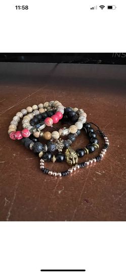 Men Bracelet Classic Lava Rock Gem Stone Beaded-5 Pc