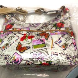 NEW GIANI BERNINI CANVAS POSTCARD HOBO SHOULDER CROSSBODY BAG