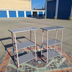 Shelf Bookcase with Metal Legs Pink Color With Gray Top Wood Outdoor 