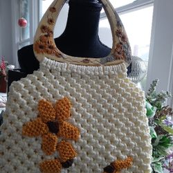 Woven Handbag Floral Detail Beach Bag