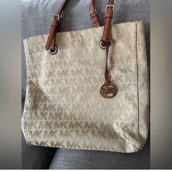 Micheal Kors Beige And Brown Logo Tote Bag 