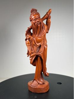 7" Antique 19 th Chinese Boxwood Carving of a Fisherman