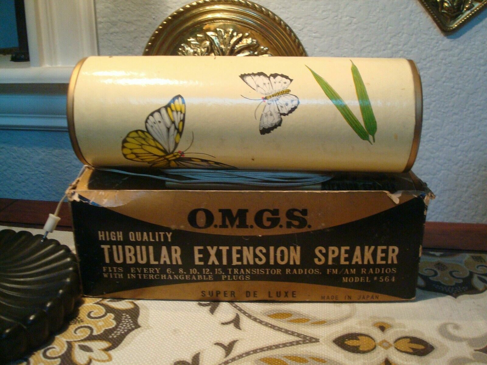 Butterfly & Leaves Super De-Luxe Tubular Extension Transistor Radio Speaker!!