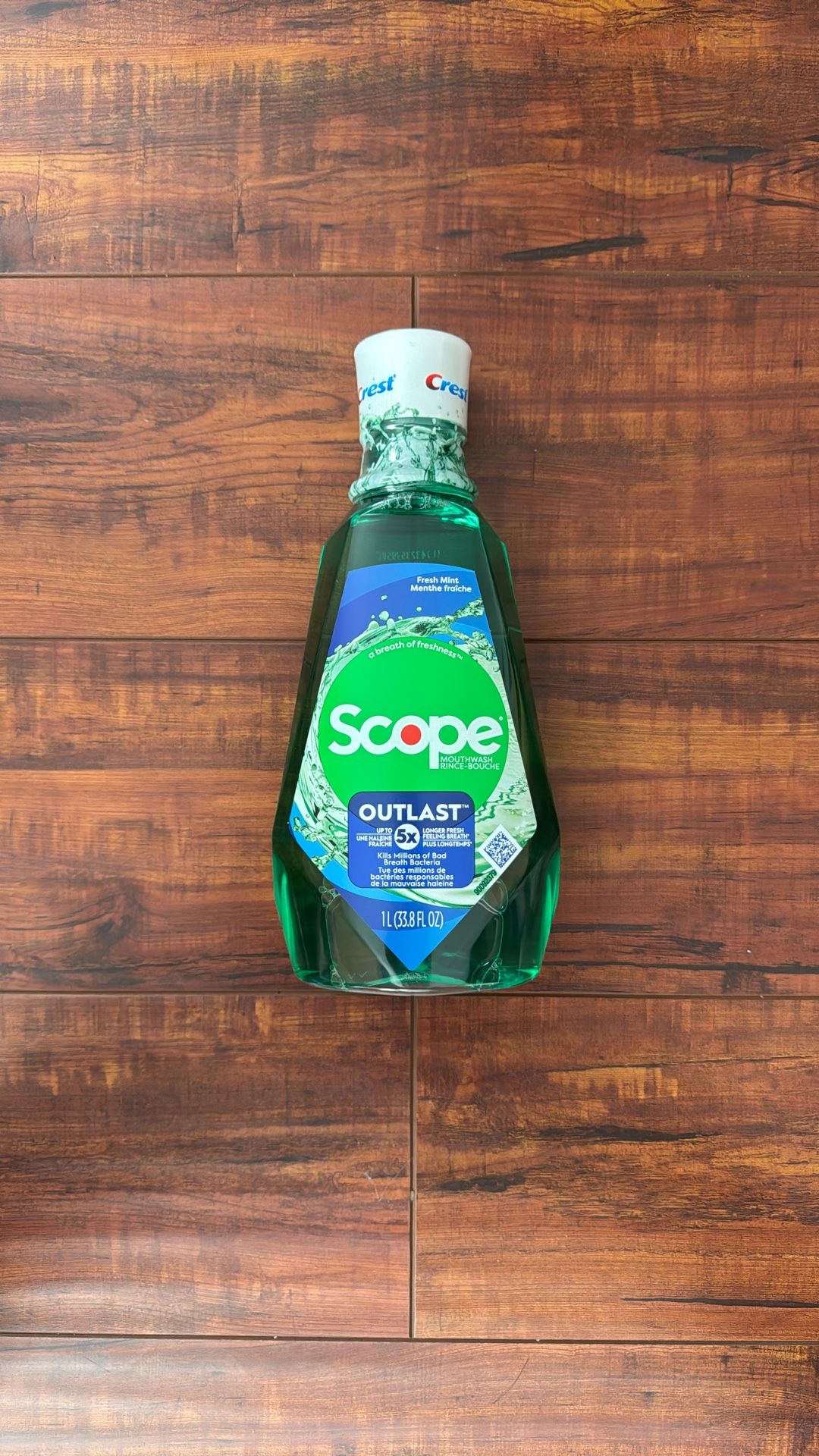 Crest Scope Outlast Mouthwash; 5X Longer Fresh Feeling Breath; Kills Millions Of Bad Breath Bacteria: Fresh Mint 1 Liter