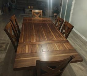 Farmhouse Wood Dining Table with 6 Chairs