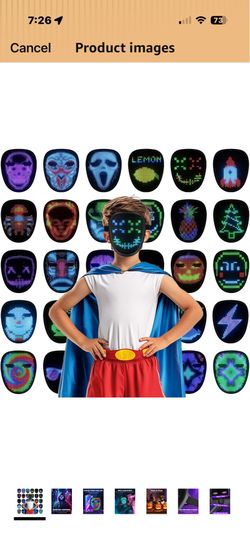 Rechargeable LED Mask for Teen Boys & Girls, Gesture Control Halloween Costume Mask Kids Birthday Gifts, 30 Static + 40 Dynamic Cool Images