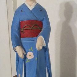 Ucagco Asian Lady Figurine In Kimono Hand Painted Ceramic Vintage made Japan 10”