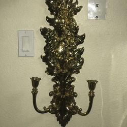 Vtg Wall Candelabra Ornate Antique Gold Fiskar