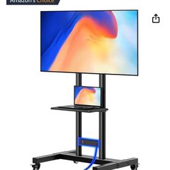 Greenstell TV Stand with Power Outlet, Mobile TV Cart on Wheels for 32-85 inch LED LCD Flat Curved Panel Screen TVs