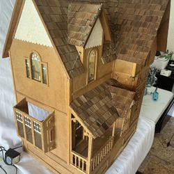 Large Vintage Wooden Doll House With Furniture