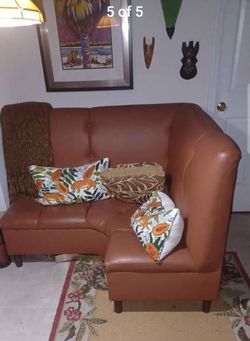 Camel Brown Faux Leather Tufted Banquette! 