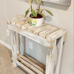 30"H X 30"W X 10"D 🌱Solid Wood Entry Console Table with Shelf ::: Distressed Still Gray/White 