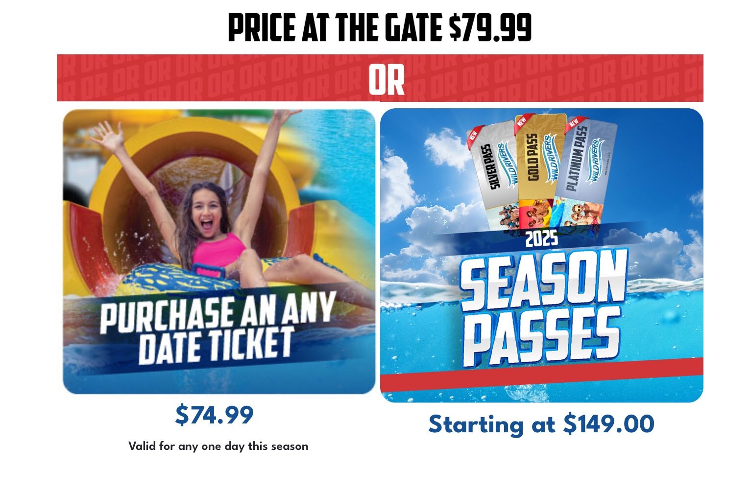 2 Wild rivers Water park Tickets