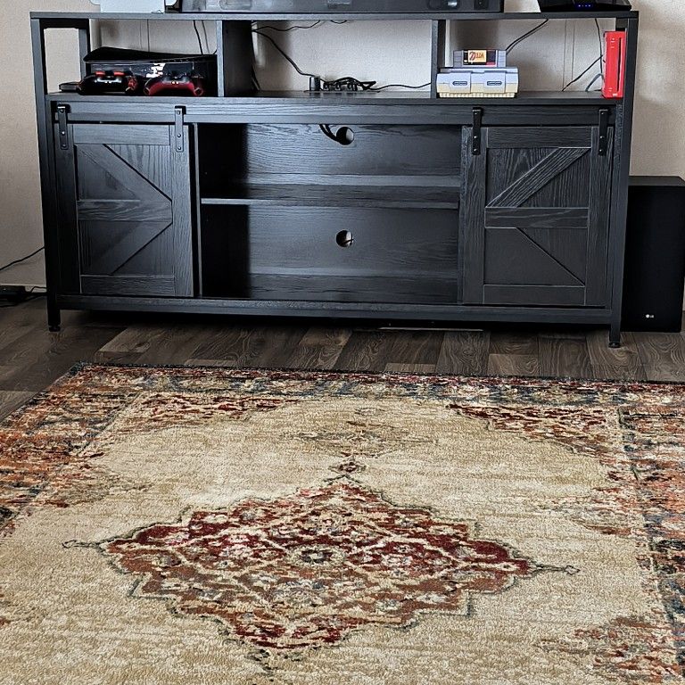 Black Farmhouse Style Entertainment Center – Excellent Condition!
