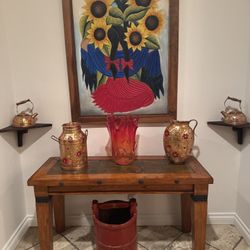 Handcrafted Mexican Rustic Console Table – Solid Wood & Tile Inlay