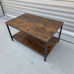  2-Tier Industrial Coffee Table with Storage Shelf for Small Apartment Living Room, Rectangle Wood and Stable Metal TV Stand Side End Table, Rustic Br