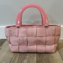 Vintage M&G Bertini Pink Woven Rectangle Tote Bag Double Lucite Handles Italy