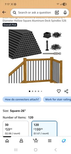 CKE 26" Square Deck Balusters, 120 Packs Black Aluminum Deck Balusters for Wood and Composite Deck Railings with Screws & Balusters Conectors, 3/4" Di