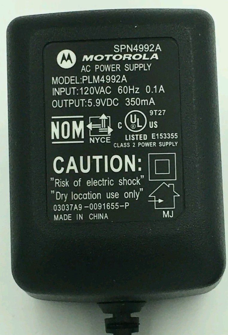 Motorola SPN4992A AC Adapter Charger Power Supply Model PLM4992A

