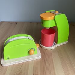 Hape Kids Wooden Toy Food Kitchen Coffee Maker And Toaster Children’s Play Kitchen Accessories Lot