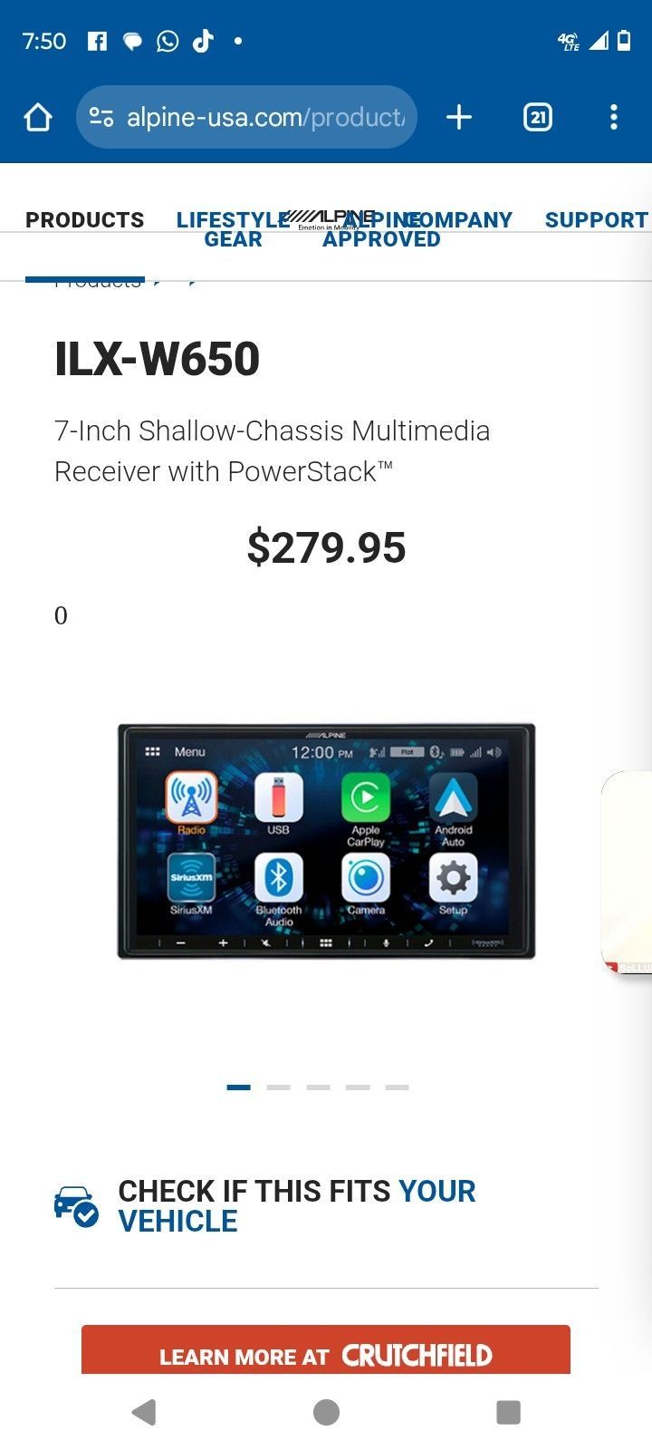 Alpine ILX-WX650 Car Play Touch Screen Car Stereo 7"