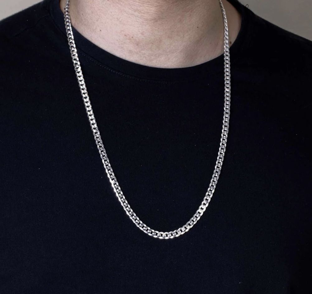 Sterling Silver 925 Solid 6 MM curb Style Chain- 24 In.