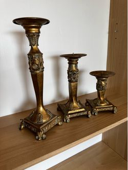 ELEGANT SET OF THREE CANDLESTICKS ( smoke free)