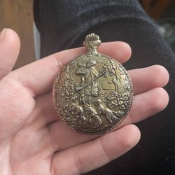 antiuqe quintel pocket watch fishermen carving 
