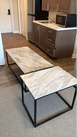 Modern Coffee Table & End Table Set – Marble Look