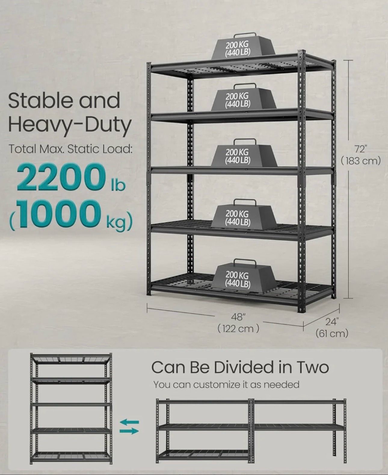 SONGMICS 5-Tier Storage Shelves Heavy-Duty Garage Adjustable Shelving - Black
