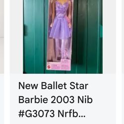 New Ballet Star Barbie 2003 Nib #G3073 Nrfb Purple Ballerina Lace Tulle Dress