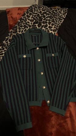 Green/blue Striped Sweater With Gold Buttons