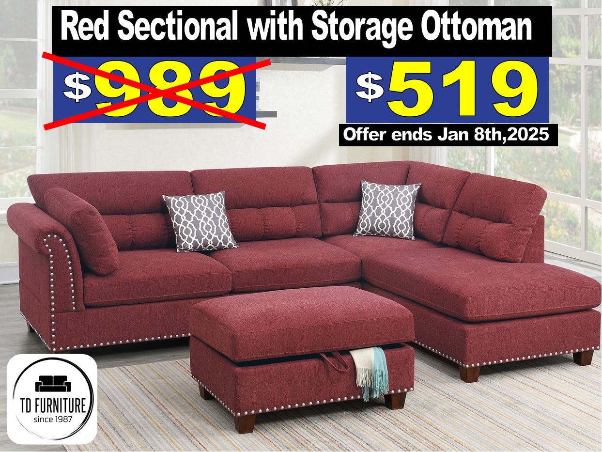 Sectional with storage ottoman