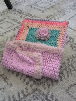 Handmade Crochet Baby Blanket with Flower Detail