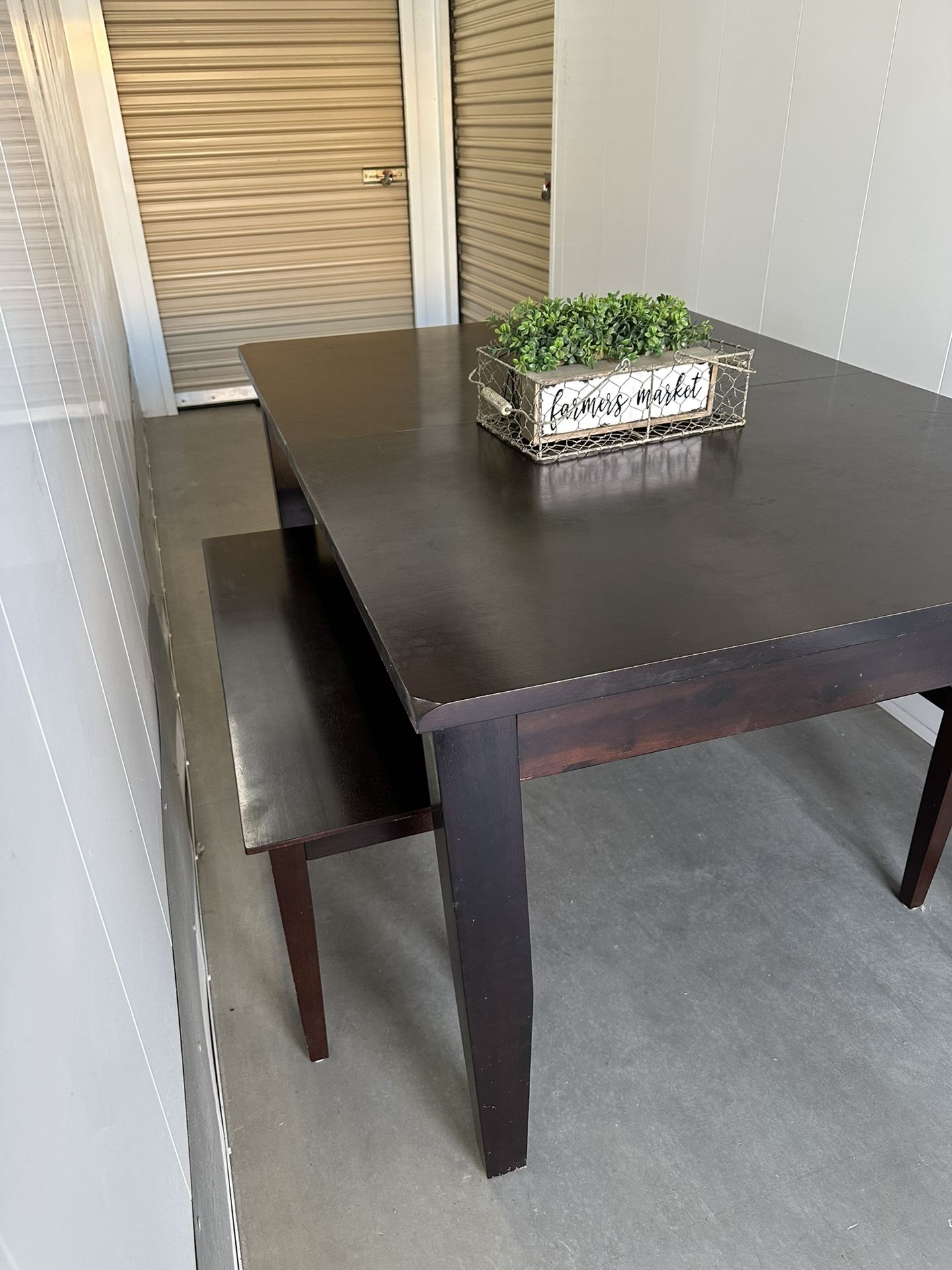 Heavy Solid Wood Dining Room Table And 2 Benches 