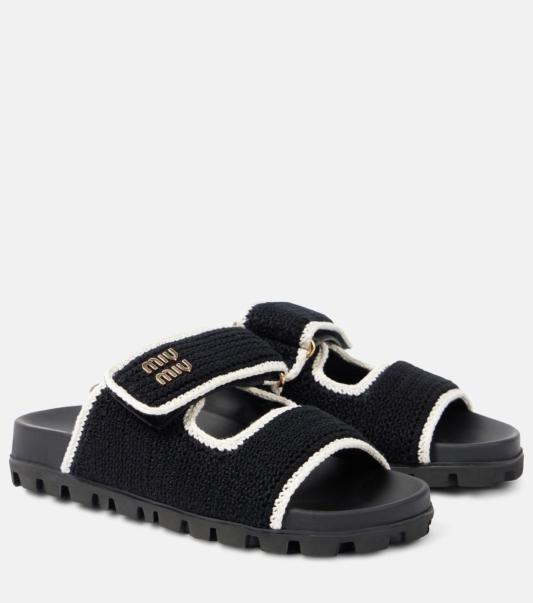 miu crochet sandals black