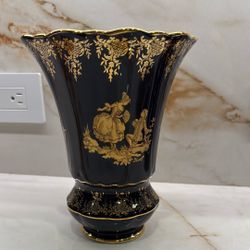 Navy Blue & Gold Vase Porcelain Limoges Made In France 22K