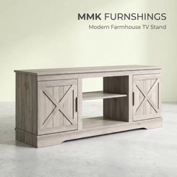 Modern Farmhouse Wood TV Stand with Storage Cabinets