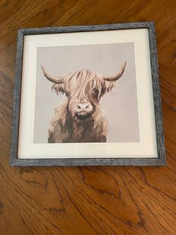 Like New Cute Highland Cow Wall Art Piece - Matted - in Wood Frame - Approximately 15.75” x 15.75”