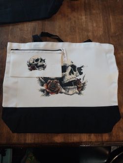 2pc matching Canvas tote bag set Skull and Roses