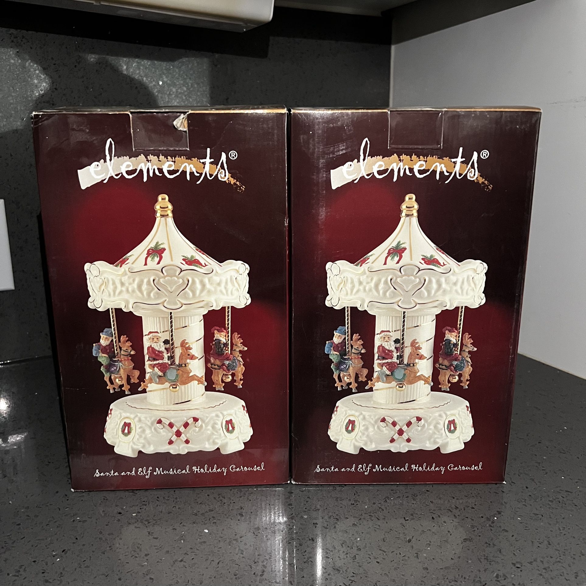 Vintage Elements Santa And Elf Musical Porcelain Carousel With Box