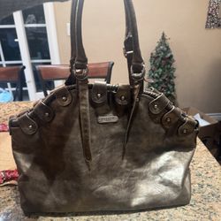 Large Leather Copper Penny Brown Coach Bag 