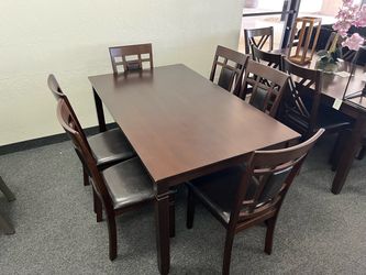 Dark Wood Dining Table Set with 6 Chairs