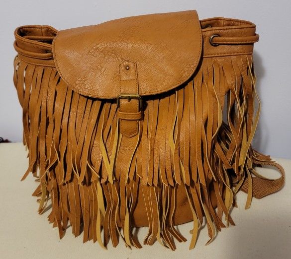 Mossimo Fringe Handbag Backpack Style Brown TARGET Good Condition 