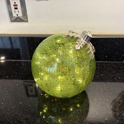 Glass Tabletop LED Light Christmas Ornament Decor Green 8” High 24” Circum.